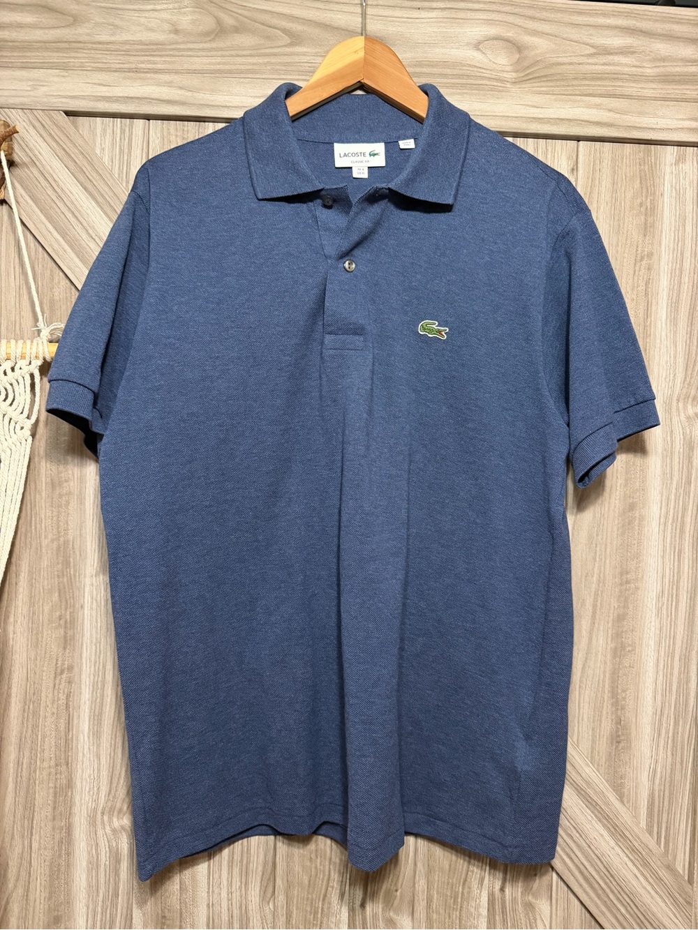 Lacoste Men's Short Sleeve Polo in Slate Blue with Green Croc